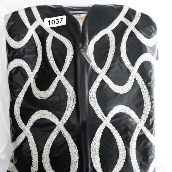 TALBOTS Black Zip Up Wool Sweater Jacket with White Sartouche Braid - Size PM - Picture 14 of 14